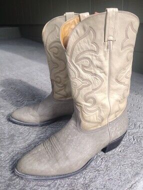VTG NOCONA Men's 12.5 EE Cowboy Boots Burnished Brush Off Finish Beige/Gray USA